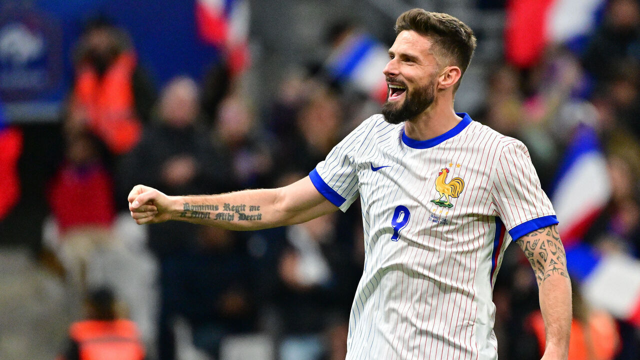 MARSEILLE, FRANCE - MARCH 26 Olivier Giroud Of France celebrate goal during the international friendly match between France and Chile at Stade Velodrome on March 26, 2024 in Marseille, France.