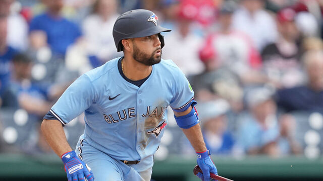 WASHINGTON, DC - MAY 05: Isiah Kiner-Falefa #7 of the Toronto Blue Jays takes a swing during a baseball game against the Washington Nationals at Nationals Park on May 5, 2024 in Washington, DC.