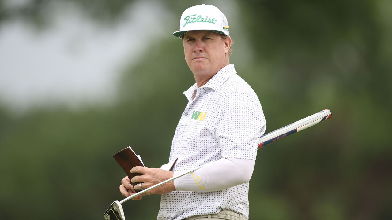 FORT WORTH, TEXAS - MAY 23: Charley Hoffman of the United States waits to putt on the 18th green during the first round of the Charles Schwab Challenge at Colonial Country Club on May 23, 2024 in Fort Worth, Texas.