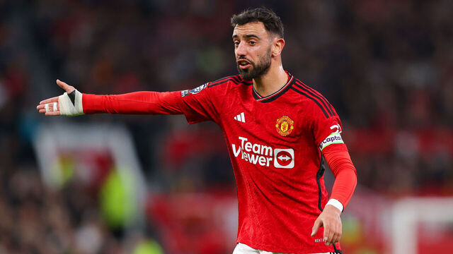 MANCHESTER, ENGLAND - MAY 15: Bruno Fernandes of Manchester United during the Premier League match between Manchester United and Newcastle United at Old Trafford on May 15, 2024 in Manchester, England.