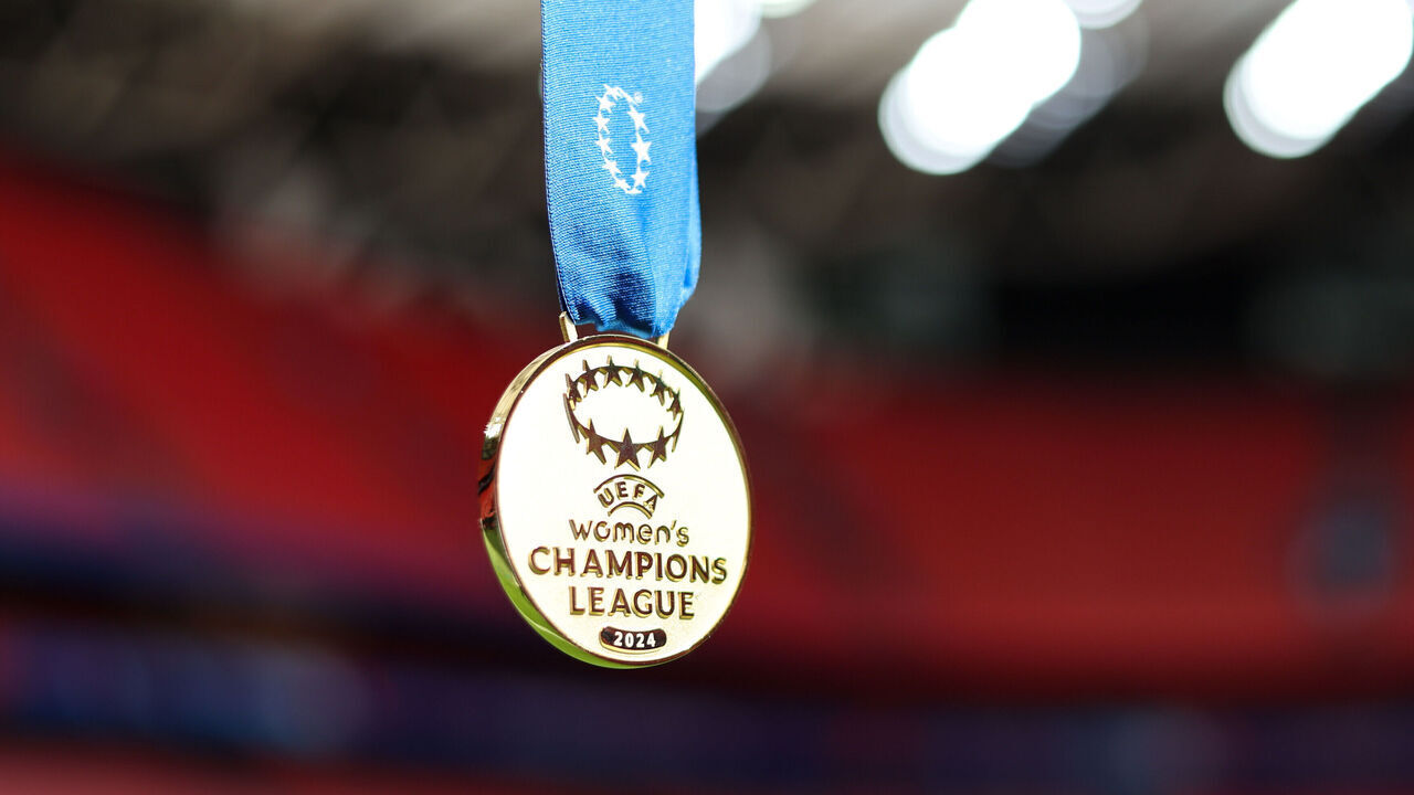 BILBAO, SPAIN - MAY 23: A detailed view of the Women's Champions League medal during the UEFA Women's Champions League 2023/24 Final match between FC Barcelona and Olympique Lyonnais at San Mames Stadium on May 23, 2024 in Bilbao, Spain.