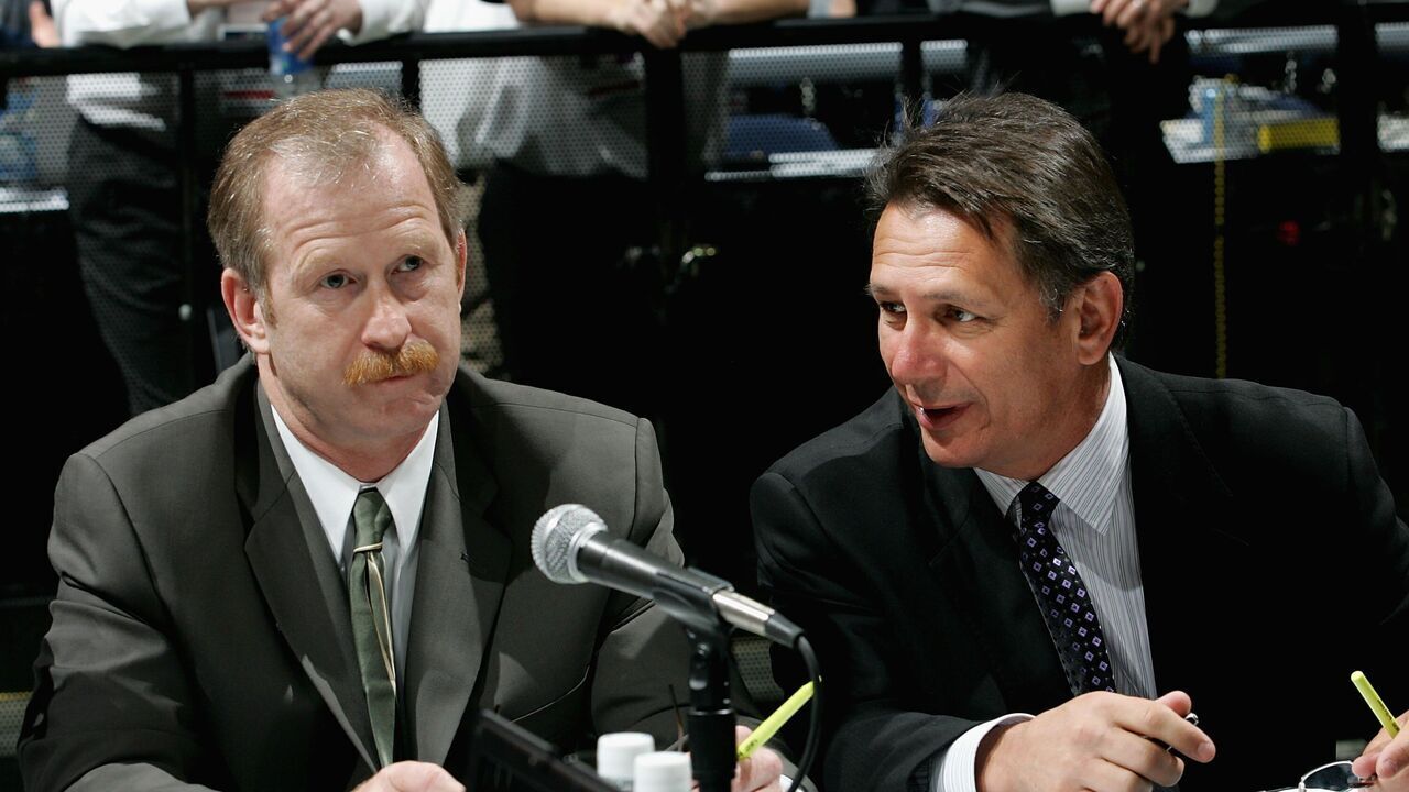 COLUMBUS, OH - JUNE 23: Assistant General Manager Jim Nill and General Manager Ken Holland attend the 2007 NHL Entry Draft at Nationwide Arena on June 23, 2007 in Columbus, Ohio.