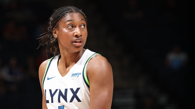 MINNEAPOLIS, MN - MAY 17: Diamond Miller #1 of the Minnesota Lynx looks on during the game against the Seattle Storm on May 17, 2024 at Target Center in Minneapolis, Minnesota. Mandatory Copyright Notice: Copyright 2024 NBAE