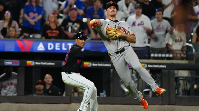 NEW YORK, NY - MAY 24: Matt Chapman #26 of the San Francisco Giants makes a play during the game between the San Francisco Giants and the New York Mets at Citi Field on Friday, May 24, 2024 in New York, New York.
