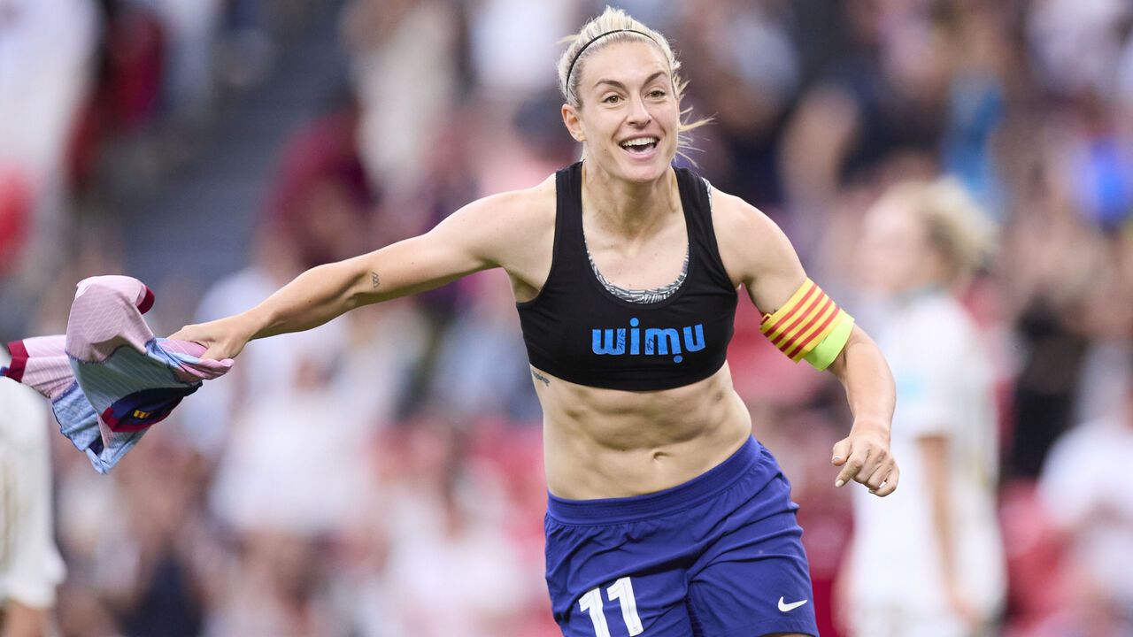 BILBAO, SPAIN - MAY 25: Alexia Putellas of FC Barcelona celebrates after scoring a goal during the UEFA Women's Champions League 2023/24 Final match between FC Barcelona and Olympique Lyonnais at San Mames on May 25, 2024, in Bilbao, Spain.