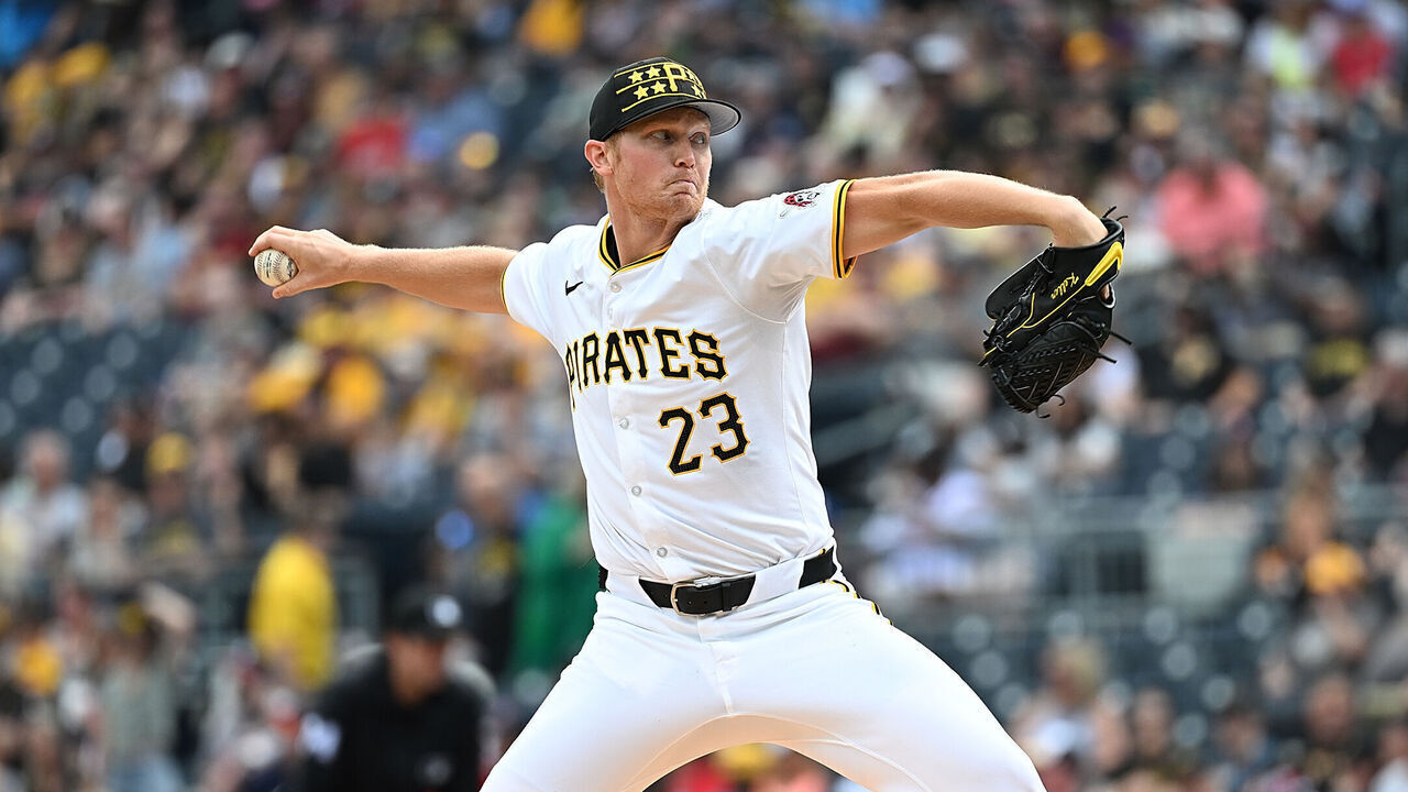PITTSBURGH, PENNSYLVANIA - MAY 25: Mitch Keller #23 of the Pittsburgh Pirates delivers a pitch in the first inning during the game against the Atlanta Braves at PNC Park on May 25, 2024 in Pittsburgh, Pennsylvania.