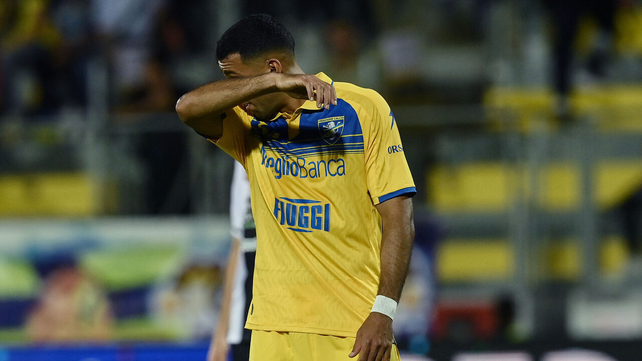 FROSINONE, ITALY - MAY 26: Walid Cheddira of Frosinone looks dejected at the end of the Serie A TIM match between Frosinone Calcio and Udinese Calcio at Stadio Benito Stirpe on May 26, 2024 in Frosinone, Italy.