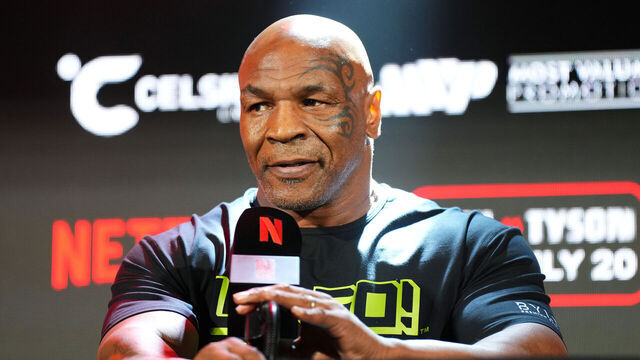 ARLINGTON, TEXAS - MAY 16: Mike Tyson speaks onstage during the Jake Paul vs. Mike Tyson Boxing match Arlington press conference at Texas Live! on May 16, 2024 in Arlington, Texas.