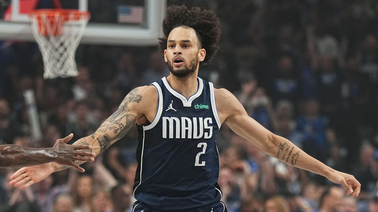 DALLAS, TX - MAY 26: Dereck Lively II #2 of the Dallas Mavericks high fives teammates during the game against the Minnesota Timberwolves during Game 3 of the Western Conference Finals of the 2024 NBA Playoffs on May 26, 2024 at the American Airlines Center in Dallas, Texas. Mandatory Copyright Notice: Copyright 2024 NBAE