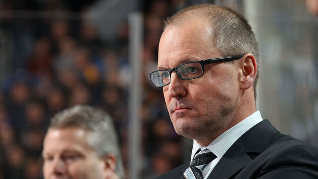 BUFFALO, NY - FEBRUARY 09: Head coach Dan Bylsma of the Buffalo Sabres watches the action against the Anaheim Ducks during an NHL game at the KeyBank Center on February 9, 2017 in Buffalo, New York.