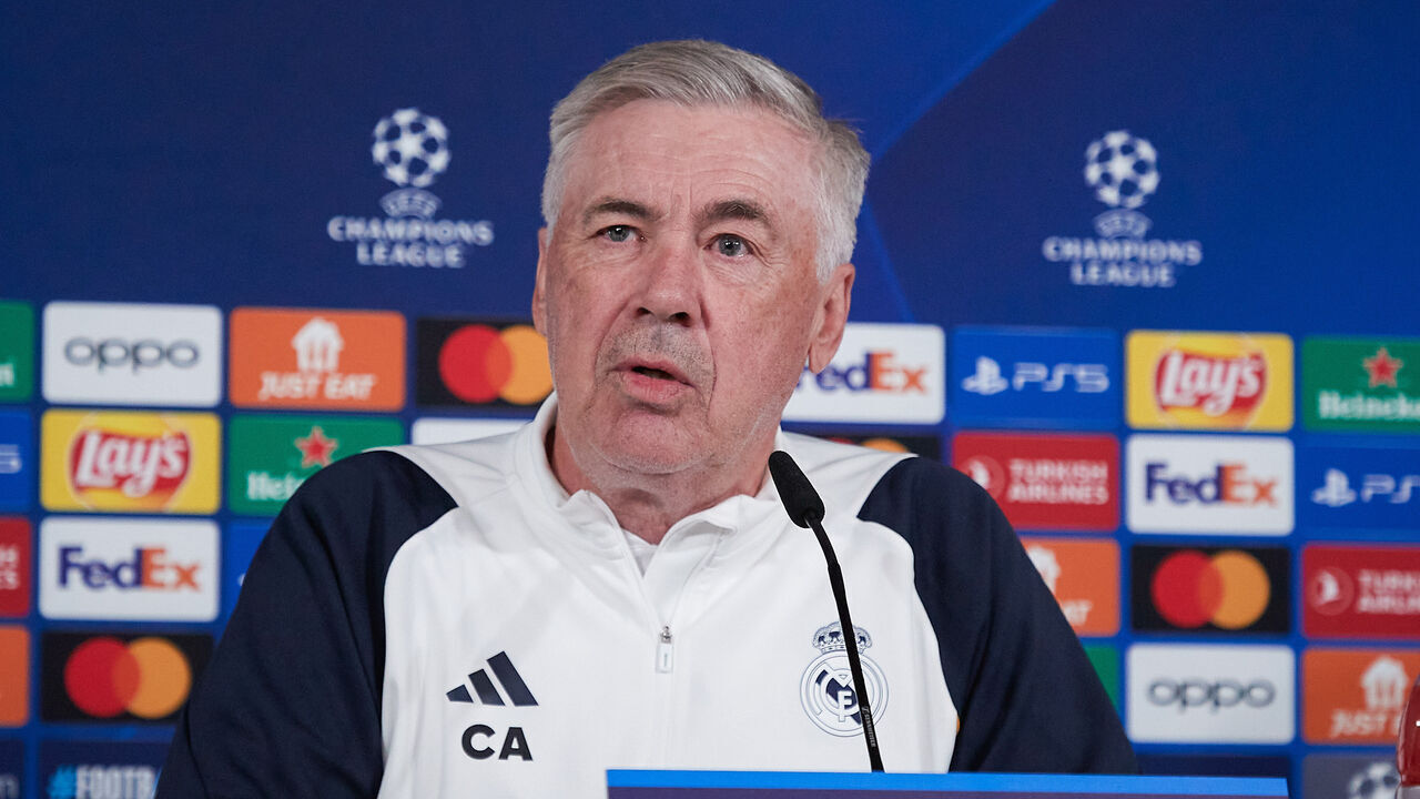 MADRID, SPAIN - 2024/05/27: Carlo Ancelotti, the head coach of Real Madrid CF speaks during a press conference on Open Media Day ahead of their UEFA Champions League Final against Borussia Dortmund at Real Madrid training ground.