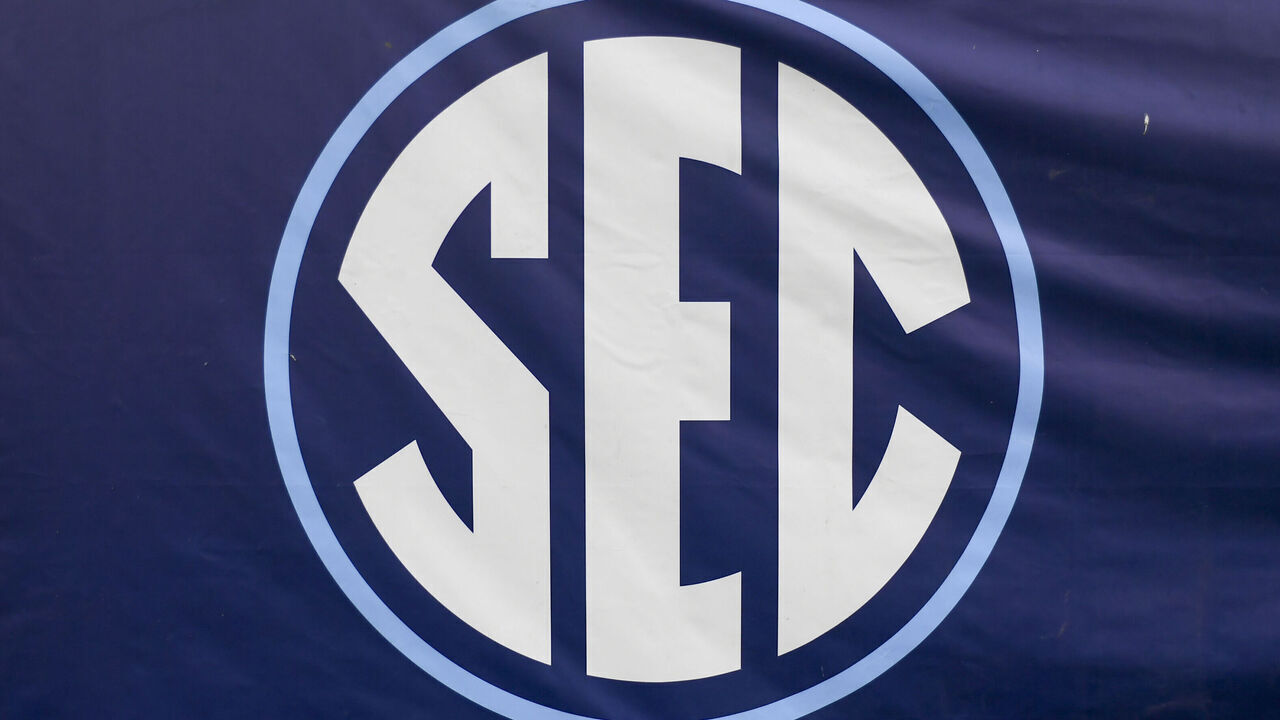 NASHVILLE, TN - DECEMBER 30: The SEC logo on display during the TransPerfect Music City Bowl, between the Auburn Tigers and the Maryland Terrapins on December 30, 2023 at Nissan Stadium in Nashville, TN.