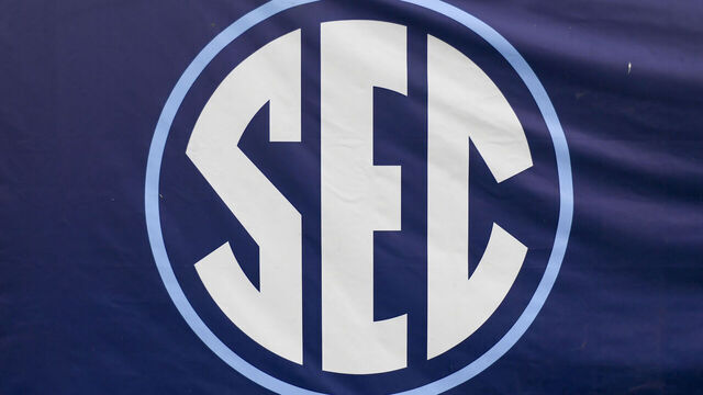 NASHVILLE, TN - DECEMBER 30: The SEC logo on display during the TransPerfect Music City Bowl, between the Auburn Tigers and the Maryland Terrapins on December 30, 2023 at Nissan Stadium in Nashville, TN.