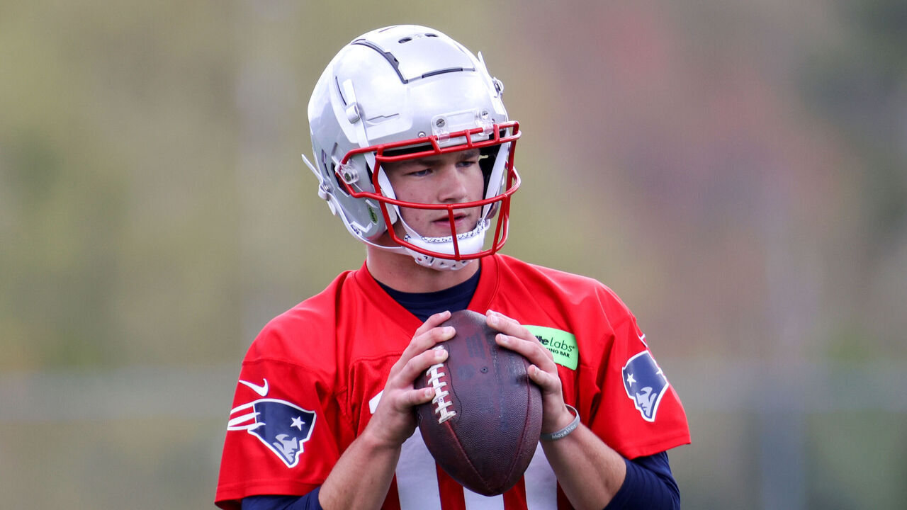 Foxborough, MA - May 11: New England Patriots QB Drake Maye at the team's 2024 Rookie Mini-Camp.