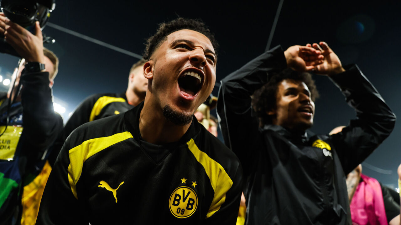 PARIS, FRANCE - MAY 7: Jadon Sancho of Borussia Dortmund celebrate after the UEFA Champions League semi-final second leg football match between Paris Saint-Germain (PSG) and Borussia Dortmund at the Parc des Princes Stadium, in Paris, France on May 7, 2024.