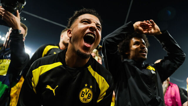 PARIS, FRANCE - MAY 7: Jadon Sancho of Borussia Dortmund celebrate after the UEFA Champions League semi-final second leg football match between Paris Saint-Germain (PSG) and Borussia Dortmund at the Parc des Princes Stadium, in Paris, France on May 7, 2024.