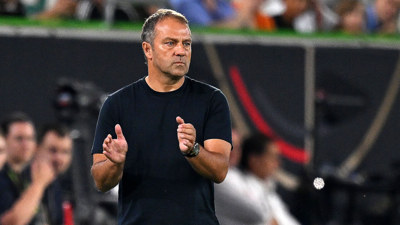 WOLFSBURG, GERMANY - SEPTEMBER 09: Hansi Flick, Head Coach of Germany reacts during the international friendly match between Germany and Japan at Volkswagen Arena on September 09, 2023 in Wolfsburg, Germany.