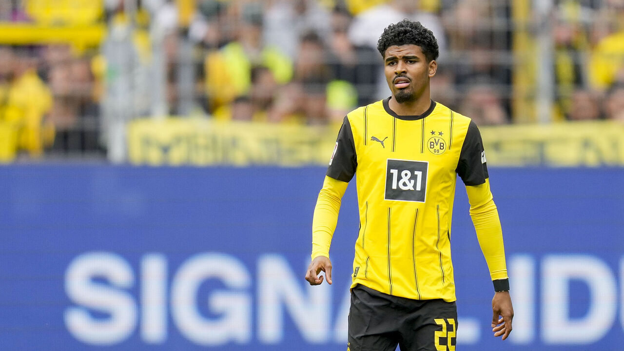 DORTMUND, GERMANY - MAY 18: Ian Maatsen of Borussia Dortmund looks on during the Bundesliga match between Borussia Dortmund and SV Darmstadt 98 at Signal Iduna Park on May 18, 2024 in Dortmund, Germany.