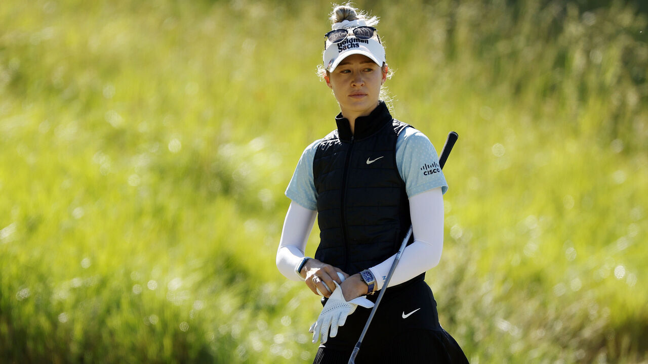 LANCASTER, PENNSYLVANIA - MAY 29: Nelly Korda of the United States looks on on the 12th green during a practice round prior to the U.S. Women's Open Presented by Ally at Lancaster Country Club on May 29, 2024 in Lancaster, Pennsylvania.