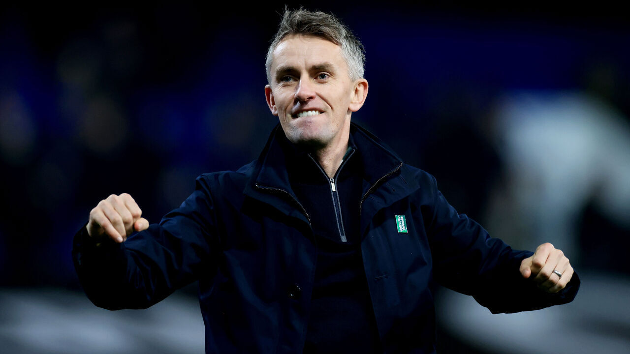 IPSWICH, ENGLAND - MARCH 05: Kieran McKenna, Manager of Ipswich Town, celebrates victory in the Sky Bet Championship match between Ipswich Town and Bristol City at Portman Road on March 05, 2024 in Ipswich, England.