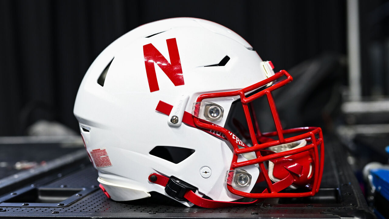 INDIANAPOLIS, IN - JULY 27: A Nebraska Cornhuskers football helmet sits on a case during the Big Ten Conference Media Days on July 27, 2023 at Lucas Oil Stadium in Indianapolis, IN