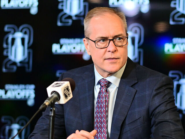 TAMPA, FLORIDA - APRIL 25: Head coach Paul Maurice of the Florida Panthers answers questions at a press conference after a 5-3 win over the Tampa Bay Lightning in Game Three of the First Round of the 2024 Stanley Cup Playoffs at Amalie Arena on April 25, 2024 in Tampa, Florida.