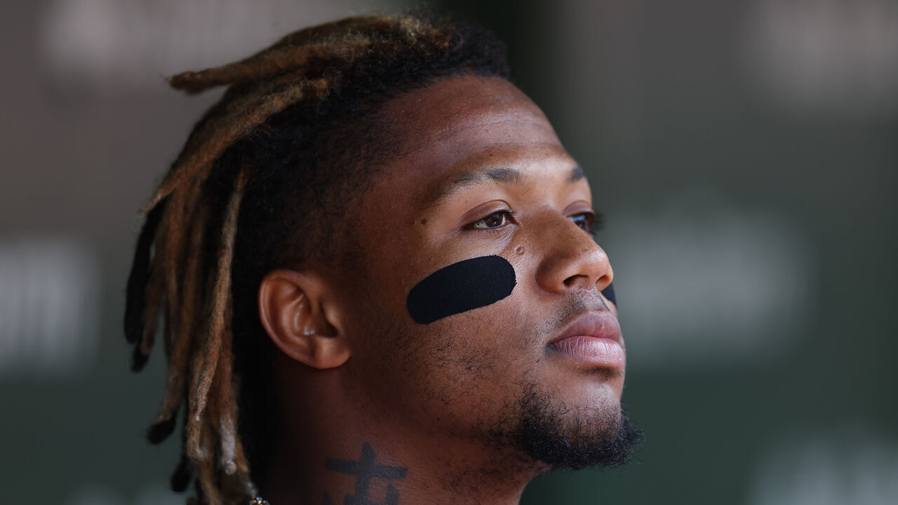 CHICAGO, ILLINOIS - MAY 23: Ronald Acuña Jr. #13 of the Atlanta Braves looks on against the Chicago Cubs at Wrigley Field on May 23, 2024 in Chicago, Illinois.
