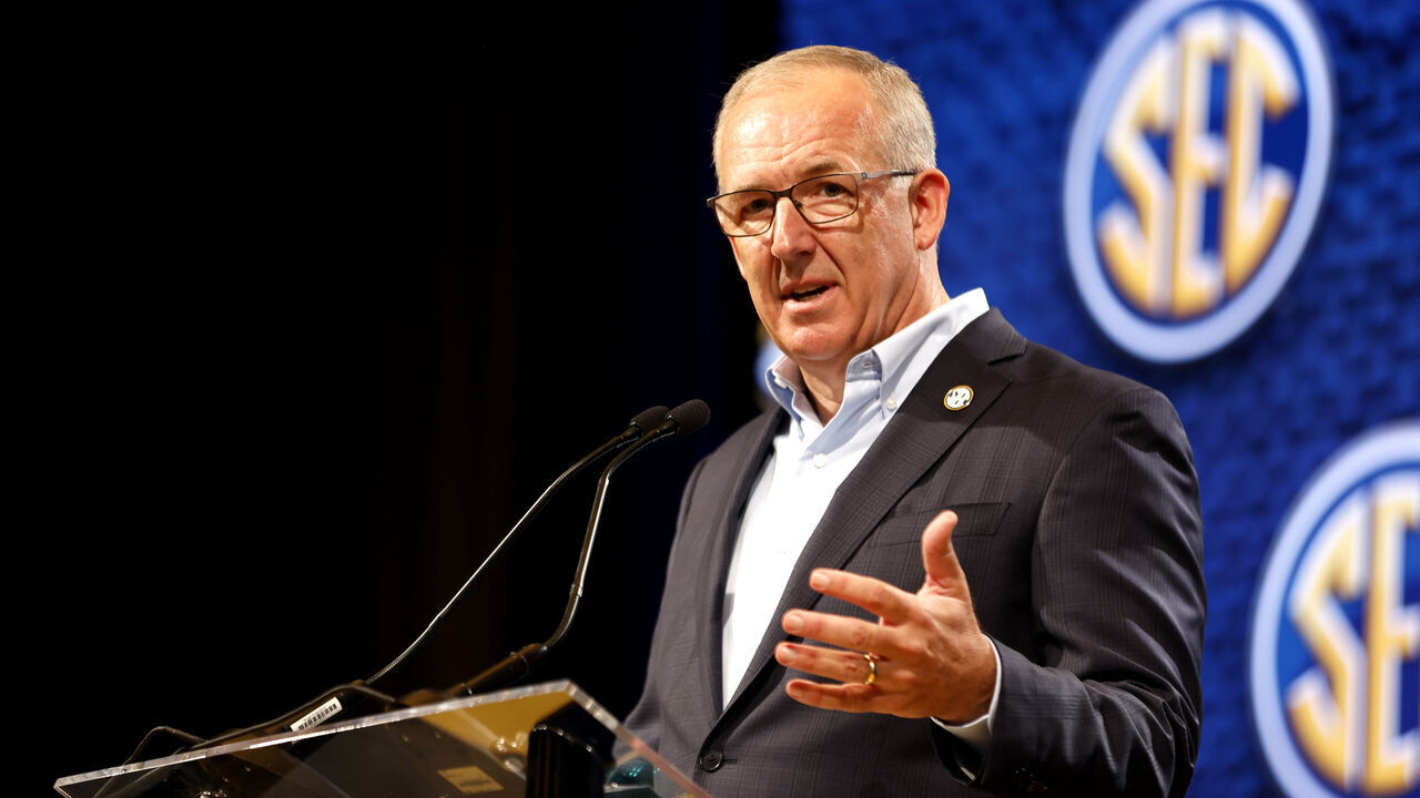 NASHVILLE, TENNESSEE - JULY 17: SEC Commissioner Greg Sankey speaks during Day 1 of 2023 SEC Media Days at Grand Hyatt Nashville on July 17, 2023 in Nashville, Tennessee.