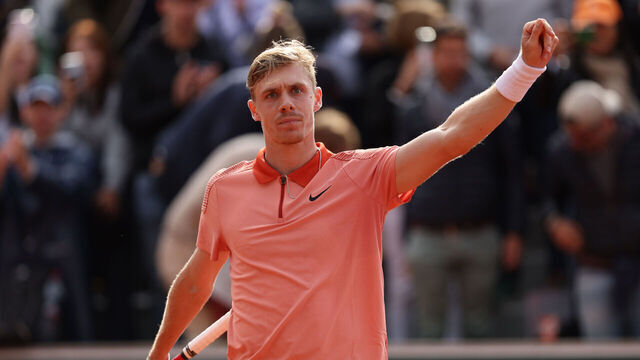 PARIS, FRANCE - MAY 30: Denis Shapovalov of Canada celebrates his victory against Frances Tiafoe of United States in the Men's Singles second round match during Day Five of the 2024 French Open at Roland Garros on May 30, 2024 in Paris, France.