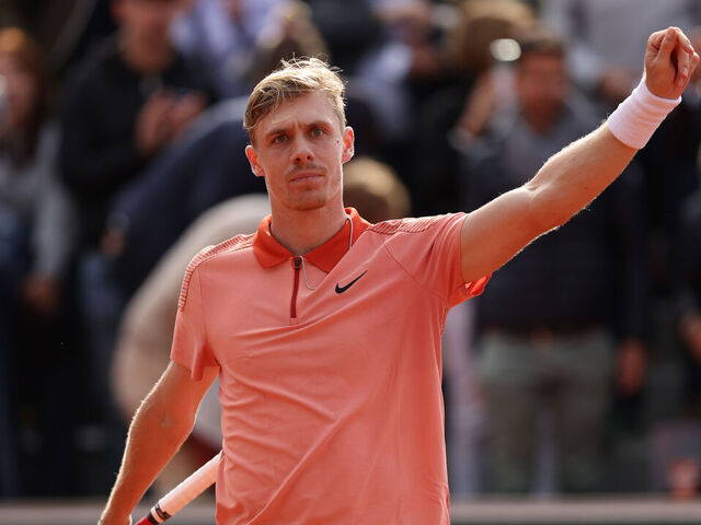 PARIS, FRANCE - MAY 30: Denis Shapovalov of Canada celebrates his victory against Frances Tiafoe of United States in the Men's Singles second round match during Day Five of the 2024 French Open at Roland Garros on May 30, 2024 in Paris, France.