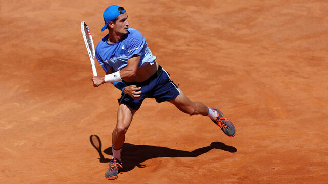 ROME, ITALY - MAY 12: Terence Atmane of France plays a forehand against Grigor Dimitrov of Bulgaria during the Men's Singles third round match during Day Seven of the Internazionali BNL D'Italia 2024 at Foro Italico on May 12, 2024 in Rome, Italy.