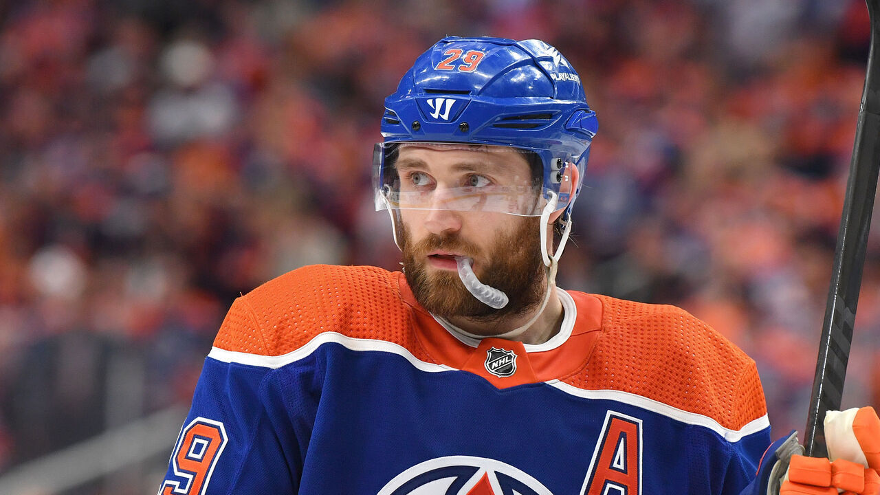 EDMONTON, CANADA - MAY 27: Leon Draisaitl #29 of the Edmonton Oilers awaits a face-off during Game Six of the Western Conference Final of the 2024 Stanley Cup Playoffs against the Dallas Stars at Rogers Place on May 27, 2024, in Edmonton, Alberta, Canada.