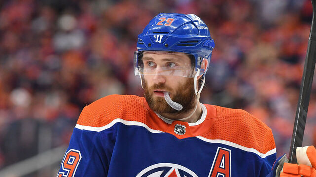 EDMONTON, CANADA - MAY 27: Leon Draisaitl #29 of the Edmonton Oilers awaits a face-off during Game Six of the Western Conference Final of the 2024 Stanley Cup Playoffs against the Dallas Stars at Rogers Place on May 27, 2024, in Edmonton, Alberta, Canada.