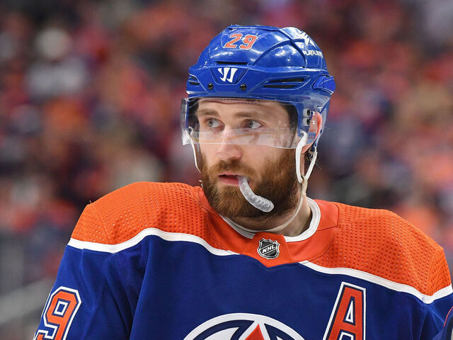 EDMONTON, CANADA - MAY 27: Leon Draisaitl #29 of the Edmonton Oilers awaits a face-off during Game Six of the Western Conference Final of the 2024 Stanley Cup Playoffs against the Dallas Stars at Rogers Place on May 27, 2024, in Edmonton, Alberta, Canada.