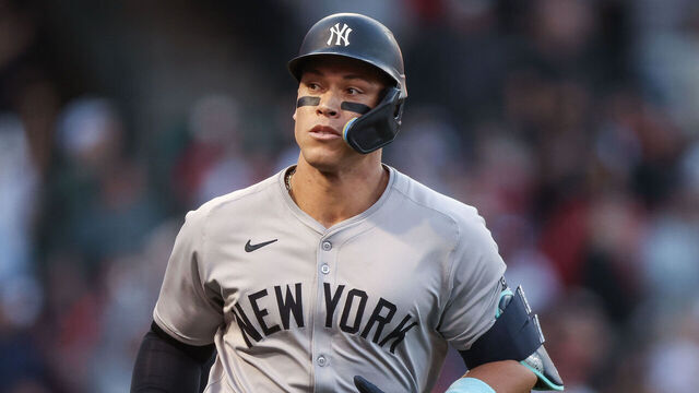 ANAHEIM, CALIFORNIA - MAY 30: Aaron Judge #99 of the New York Yankees looks off after hitting a two-run home run in the fourth inning against the Los Angeles Angels at Angel Stadium of Anaheim on May 30, 2024 in Anaheim, California.