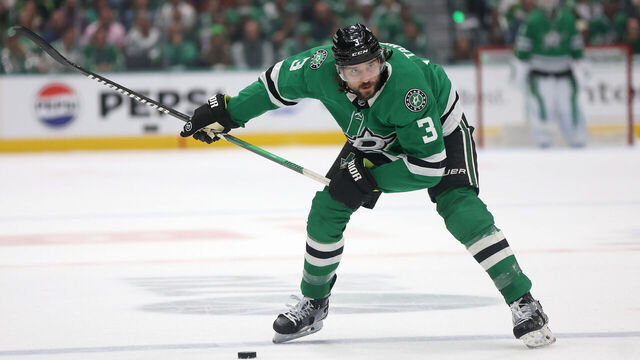 DALLAS, TEXAS - MAY 25: Chris Tanev #3 of the Dallas Stars fires a shot against the Edmonton Oilers in the first period during Game Two of the Western Conference Final of the 2024 Stanley Cup Playoffs at American Airlines Center on May 25, 2024 in Dallas, Texas.