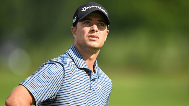 HAMBURG, GERMANY - JUNE 01: Guido Migliozzi of Italy looks on as he plays the 18th hole during the third round of the European Open at Green Eagle Golf Course on June 01, 2024 in Winsen, Germany.