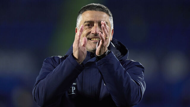 GETAFE, SPAIN - MARCH 02: Francisco Javier Garcia Pimienta head coach of Las Palmas salutes the fans after the game the LaLiga EA Sports match between Getafe CF and UD Las Palmas at Coliseum Alfonso Perez on March 02, 2024 in Getafe, Spain.