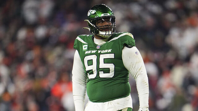 CLEVELAND, OH - DECEMBER 28: Quinnen Williams #95 of the New York Jets looks on from the field during an NFL football game against the Cleveland Browns at Cleveland Browns Stadium on December 28, 2023 in Cleveland, Ohio.