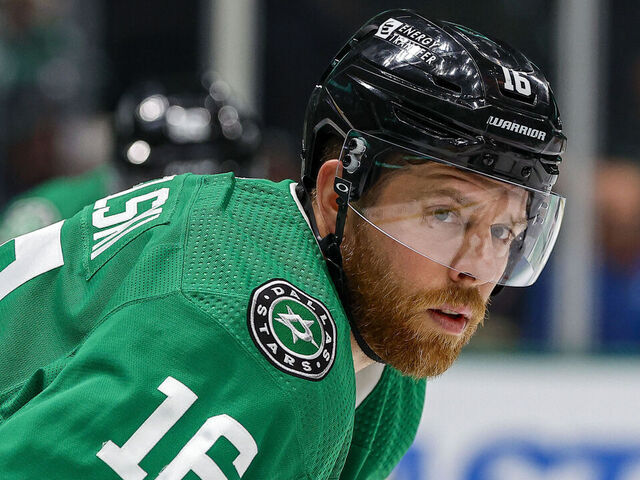 DALLAS, TX - MAY 15: Dallas Stars center Joe Pavelski (16) waits for the puck to drop during game 5 of the Western Conference round 2 playoffs on May 15, 2024 at American Airlines Center in Dallas, Texas.