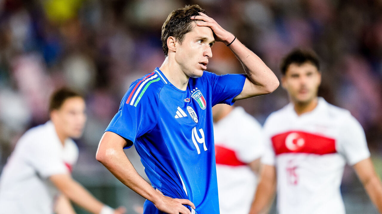 Federico Chiesa of Italy looks dejected during the International Friendly match between Italy and Turkiye at Stadio Renato Dall'Ara on June 4, 2024 in Bologna, Italy