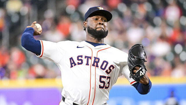 HOUSTON, TEXAS - MAY 21: Cristian Javier #53 of the Houston Astros pitches against the Los Angeles Angels at Minute Maid Park on May 21, 2024 in Houston, Texas.