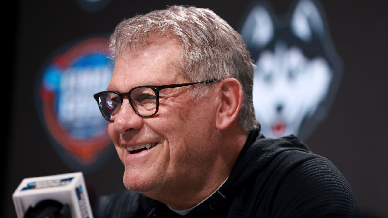 CLEVELAND, OHIO - APRIL 04: Head coach Geno Auriemma of the Connecticut Huskies speaks during a press conference ahead of the 2024 NCAA Women's Basketball Tournament Final Four at Rocket Mortgage Fieldhouse on April 04, 2024 in Cleveland, Ohio.