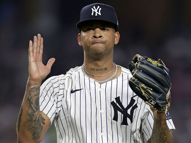 NEW YORK, NY - JUNE 4: Luis Gil #81 of the New York Yankees reacts walking off the field during the sixth inning against the Minnesota Twins at Yankee Stadium on June 4, 2024 in New York City. The Yankees won 5-1.