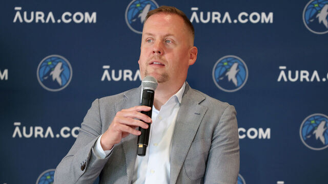 MINNEAPOLIS, MN - JUNE 26: General Manager Tim Connelly of the Minnesota Timberwolves talks to the press on June 26, 2023 at Mayo Clinic Square in Minneapolis, Minnesota. NOTE TO USER: User expressly acknowledges and agrees that, by downloading and or using this Photograph, user is consenting to the terms and conditions of the Getty Images License Agreement. Mandatory Copyright Notice: Copyright 2023 NBAE