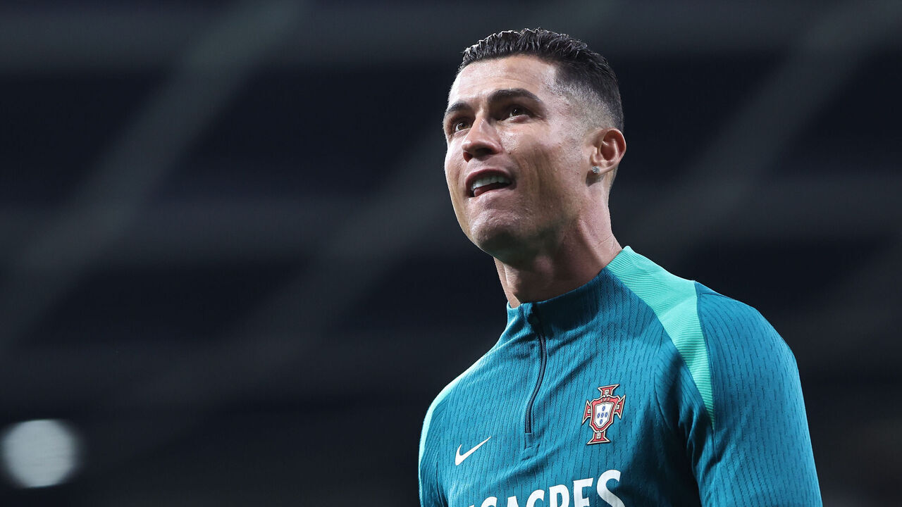 LJUBLJANA, SLOVENIA - MARCH 26: Cristiano Ronaldo of Portugal warms up ahead of UEFA EURO 2024 qualifying playoff semifinal between Slovenia and Portugal at Stozice Stadium in Ljubljana, Slovenia on March 26, 2024.