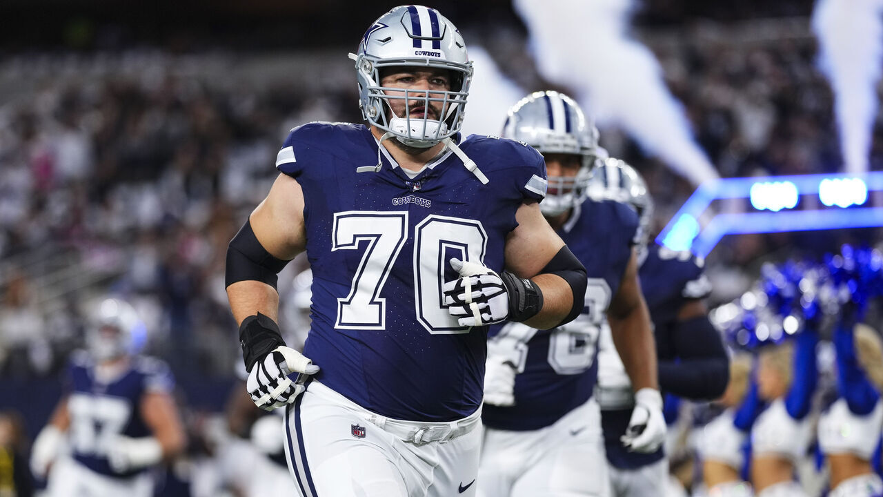 ARLINGTON, TX - OCTOBER 29: Zack Martin #70 of the Dallas Cowboys runs out of the tunnel prior to an NFL game against the Los Angeles Rams at AT&T Stadium on October 29, 2023 in Arlington, Texas.