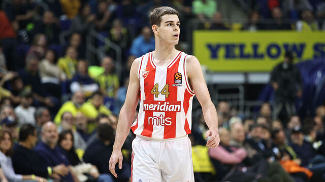 01/02/2024 Istanbul, Turkey. Nikola Topic, #44 of Crvena Zvezda Meridianbet Belgrade in action during the Turkish Airlines EuroLeague Regular Season Round 18 match between Fenerbahce Beko Istanbul and Crvena Zvezda Meridianbet Belgrade at Ulker Sports Arena.