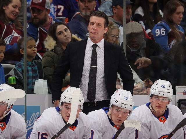 DENVER, COLORADO - JANUARY 02: Head coach of the New York Islanders Lane Lambert looks on during the first period against the Colorado Avalanche at Ball Arena on January 2, 2024 in Denver, Colorado.