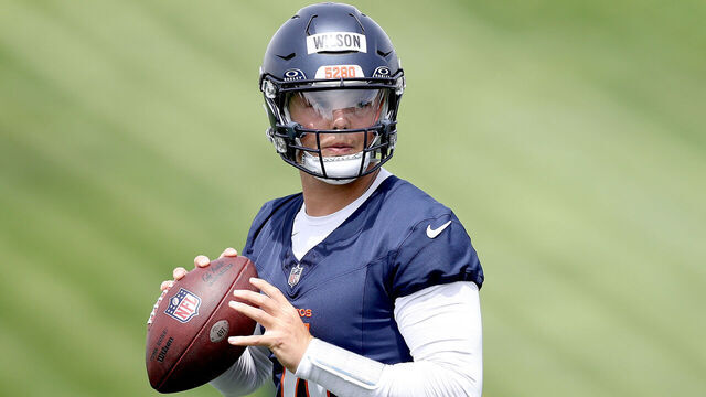 ENGLEWOOD, COLORADO - JUNE 04: Quarterback Zach Wilson #4 of the Denver Broncos throws during Denver Broncos OTA Offseason Workouts at Centura Health Training Center on June 04, 2024 in Englewood, Colorado.